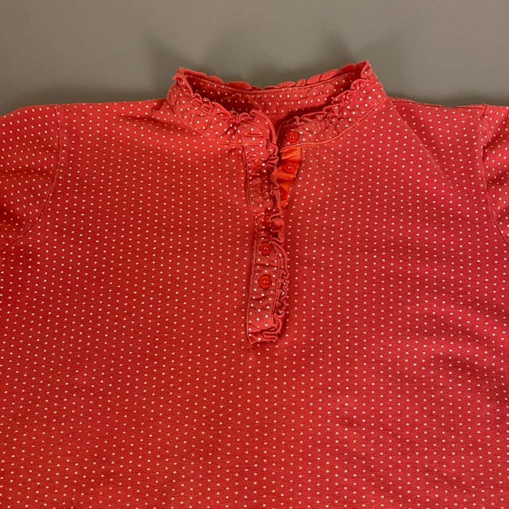 Woman Within Polka Dot Ruffle Collar Polo‎ Top Women's 1X Blouse Casual Red - Picture 2 of 10